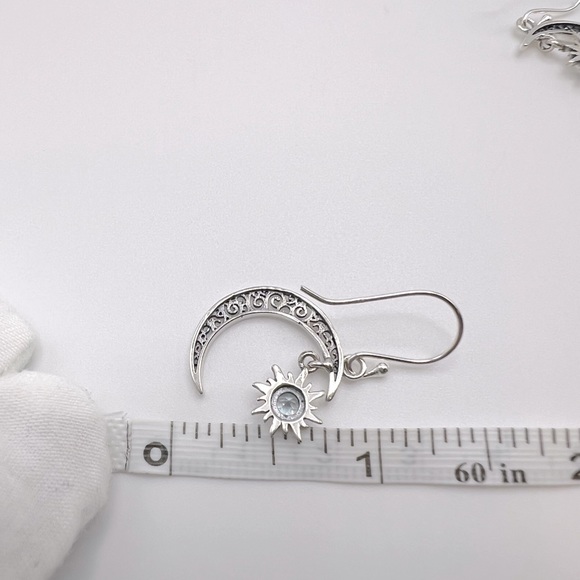 Genuine Blue Topaz .925 Sterling Silver Moon and Sun Earrings - Picture 13 of 14